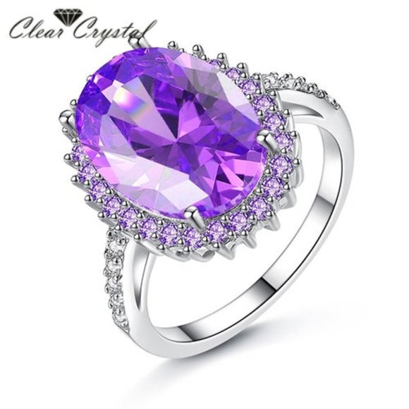 Stunning Purple Oval Zircon Silver Ring - Picture 4 of 5